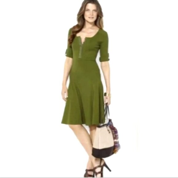 Lauren Ralph Lauren Fit+Flare Button Front 1/2 Sleeve Henley Dress S Green #350F - Picture 1 of 9